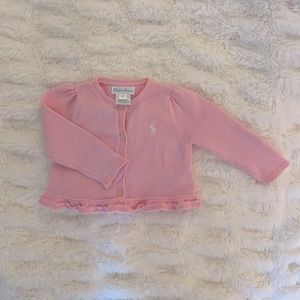 Light pink Ralph Lauren cardigan.